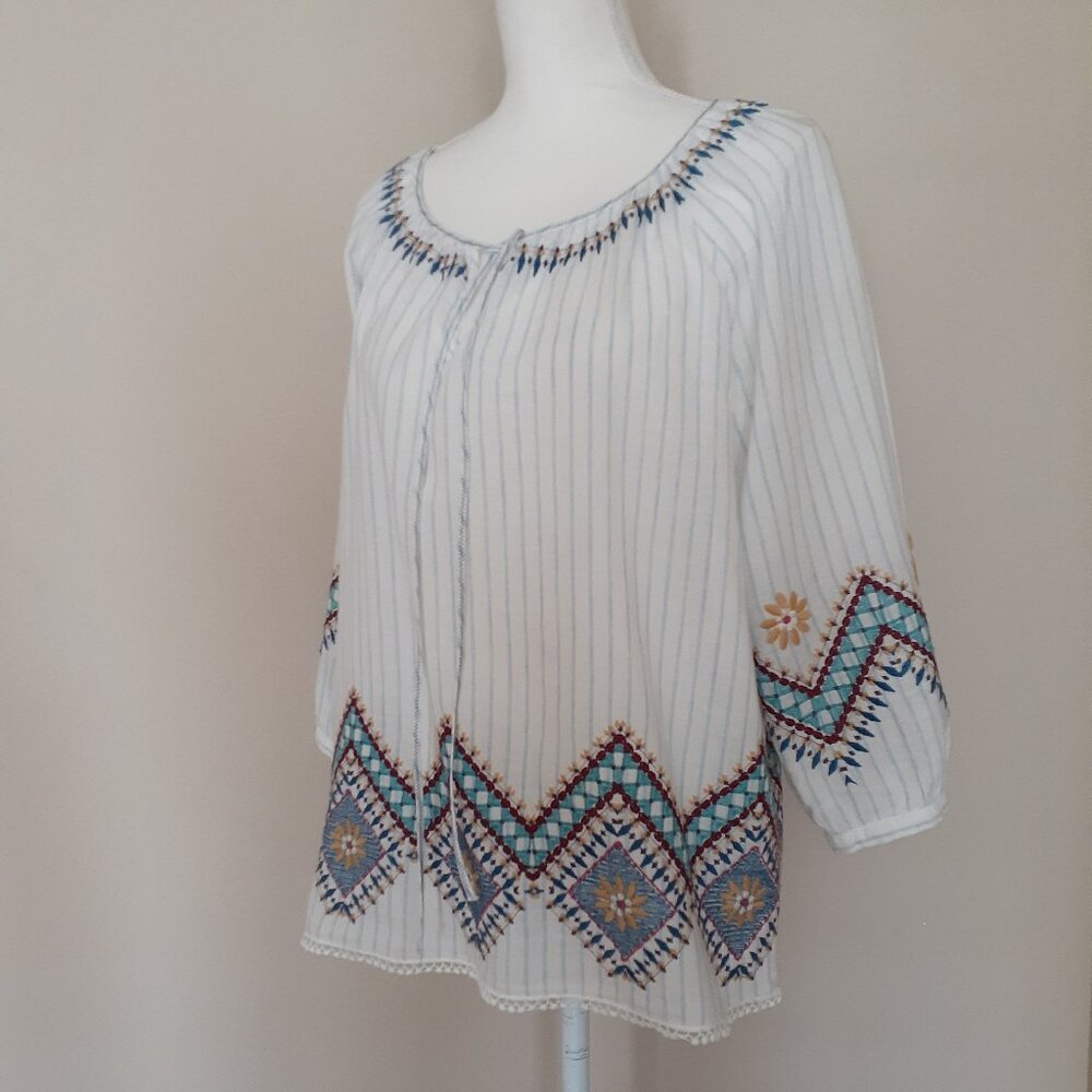 Johnny Was Embroidered Peasant Blouse